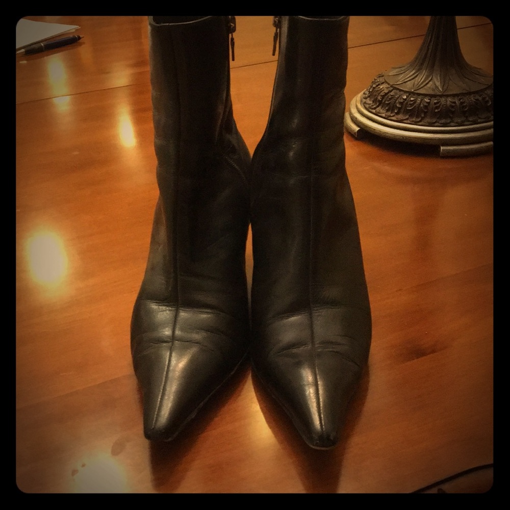 Prada black ankle boots silver kitten heels